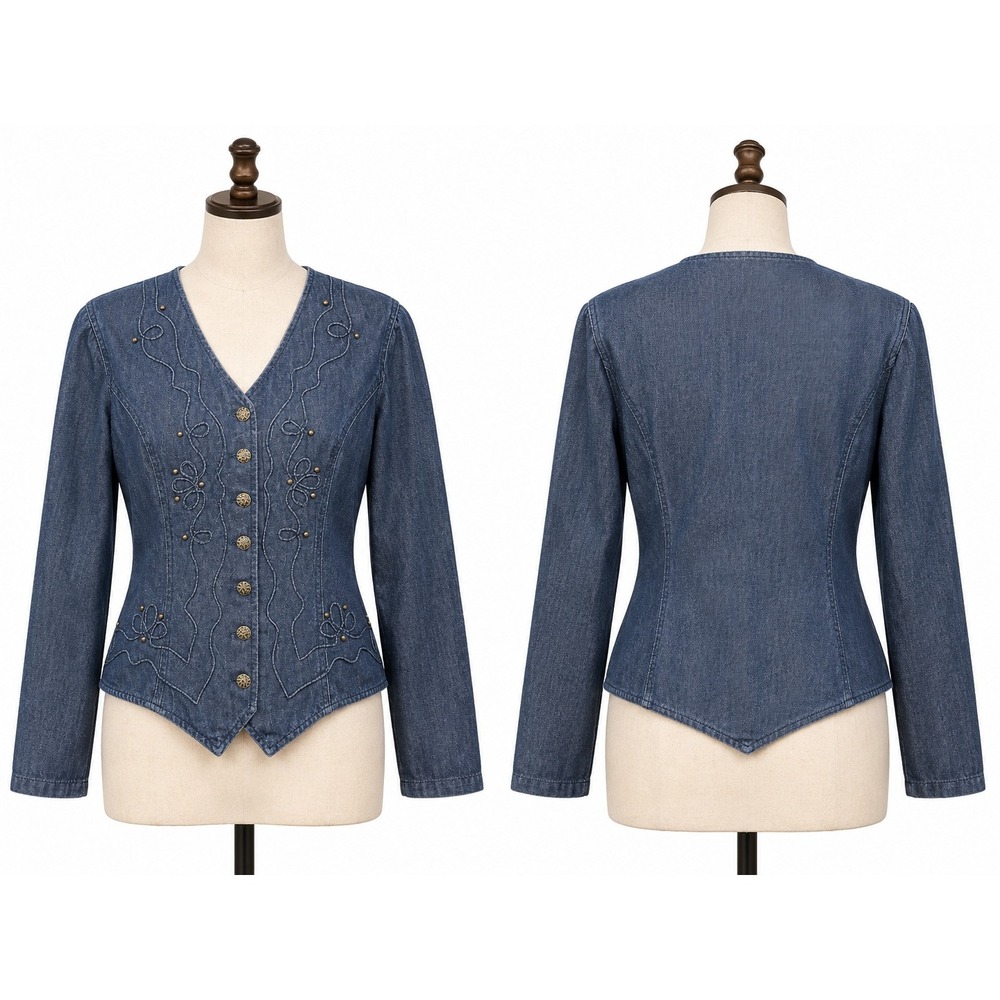 Vintage Y2K Stonebridge Petites Denim Western Shirt Womens 6P Studded